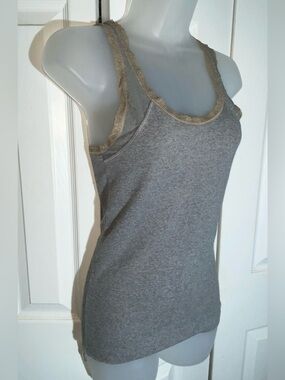 Hollister Top Womens L Gray Lace Trim Feminine Racerback Bella Swan Y2K   AA19